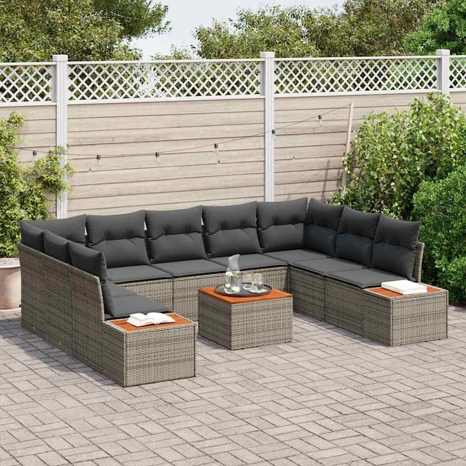 vidaXL - Tuinbank - Set - 5 - st - 9-zits - Grijs - [Synthetisch]: - Polyrattan