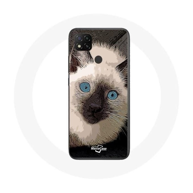 Xiaomi Redmi 9C hoesje Zwart-witte Siamese kat met blauwe ogen