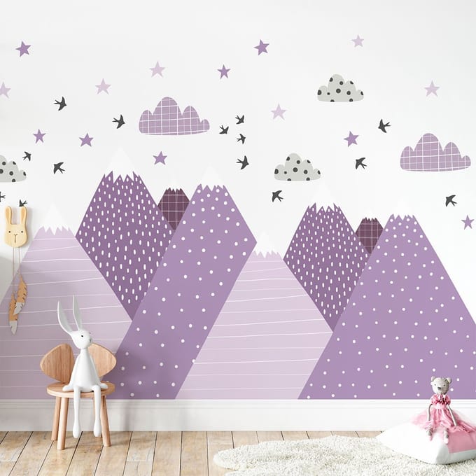 Kinderstickers van Scandinavische bergen, ontwerp van Manoka, 100 x 150 cm