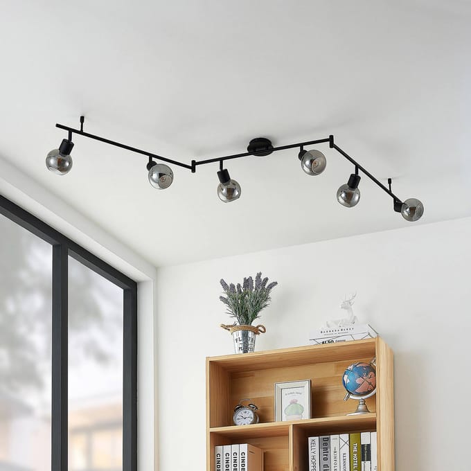 Lindby - buitenspot - 6lichts - staal, rookglas - H: 18.5 cm - E14 - zwart, smoke