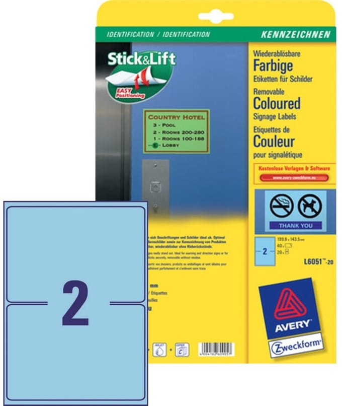 Verwijderbare etiketten 199,6x143,5mm blauw 40 stuks