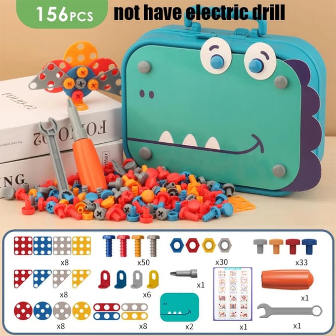 Jouets pour Enfants Ensemble d'Outils Perceuse Électrique Vis Écrou Puzzle 3D Jouets Jeu de Rôle Boîte à Outils de Réparation Perçage Assemblage Jouets Éducatifs