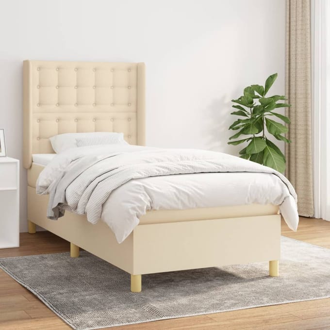 vidaXL - Boxspring - met - matras - stof - crèmekleurig - 100x200 - cm