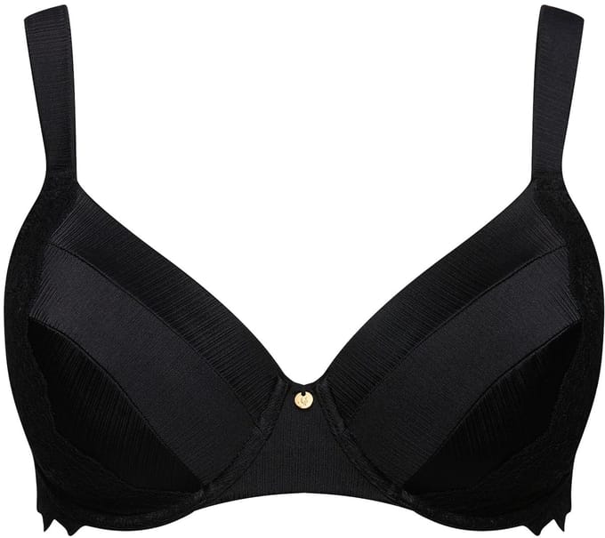 Ulla Popken - Dames - Beugelbeha zachte cups satijn kant - Zwart - Maat 105E