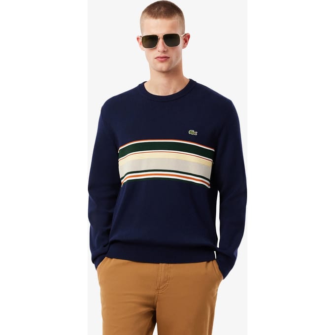 Lacoste Sweater Navy Blue/sinople-flour Größe: S | Pullover Outlet | Herren | Blau