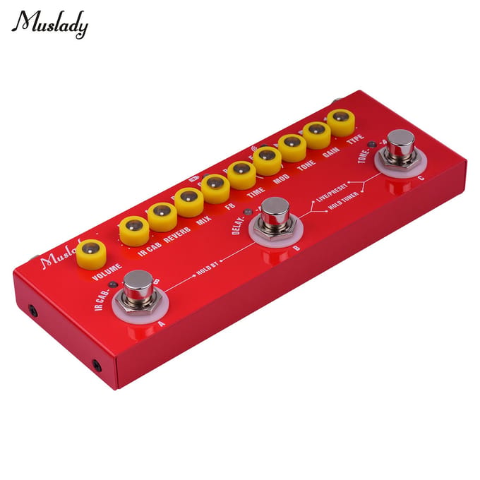 Muslady CUBE BABY Draagbare multifunctionele elektrische gitaar Gecombineerd effectpedaal Ingebouwde batterij rood