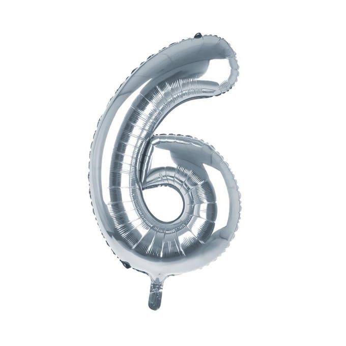 Cijfer Ballon '6'  Zilver (100CM)