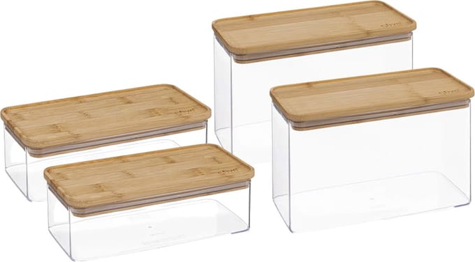 5Five - Voedsel/keuken voorraadpotten set 4x stuks - kunststof/bamboe