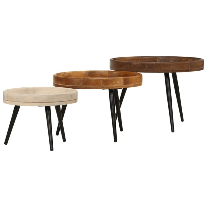 vidaXL - Salontafels - 3 - st - rond - massief - mangohout