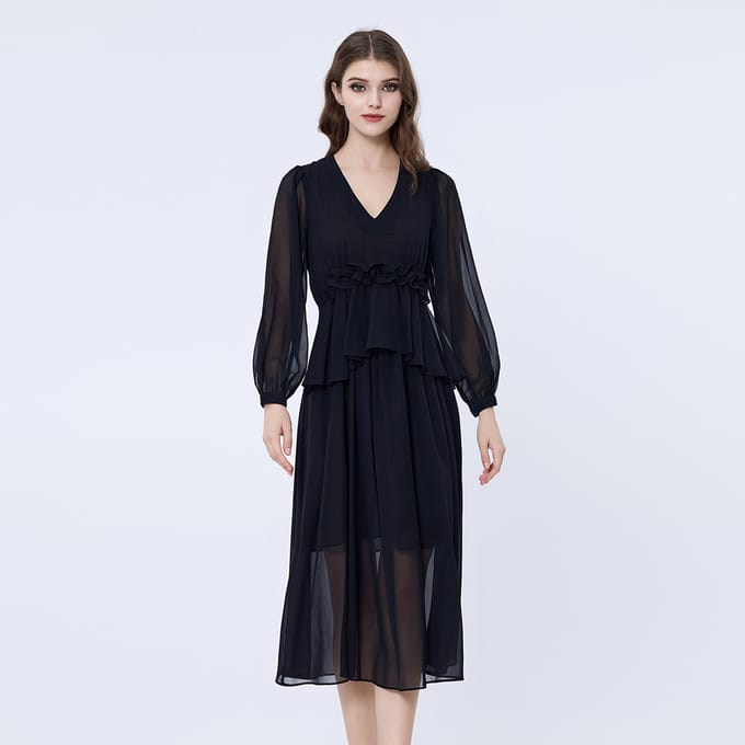 Lange ruche chiffon jurk