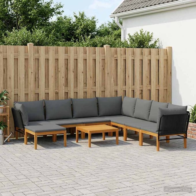 vidaXL - 9 - st - Massief - acaciahout - & - touw - Naturel