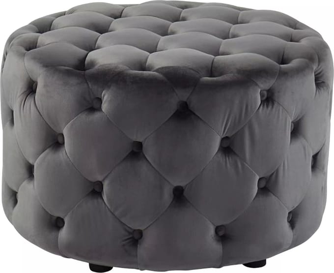 Vente-unique Poef FOURCA van fluweel - Grijs L 60 cm x H 38 cm x D 60 cm