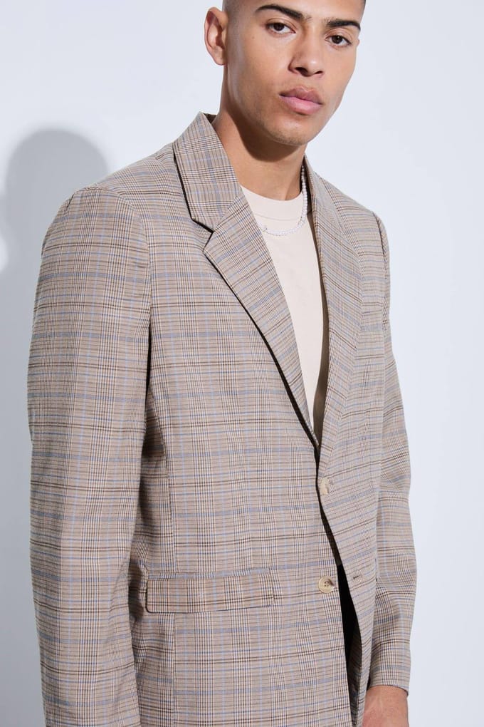 Check Oversized Boxy Blazer | Brown | Size 46