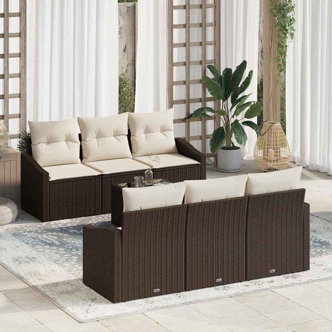 vidaXL - Bankstel - 7 - st - Bruin - en - crèmekleurig - 55 - x - 55 - x - 37 - cm - poly - rattan