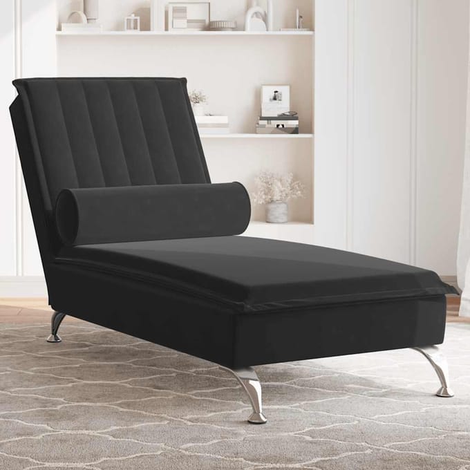 vidaXL - Massage - chaise - longue - met - bolster - fluweel - zwart