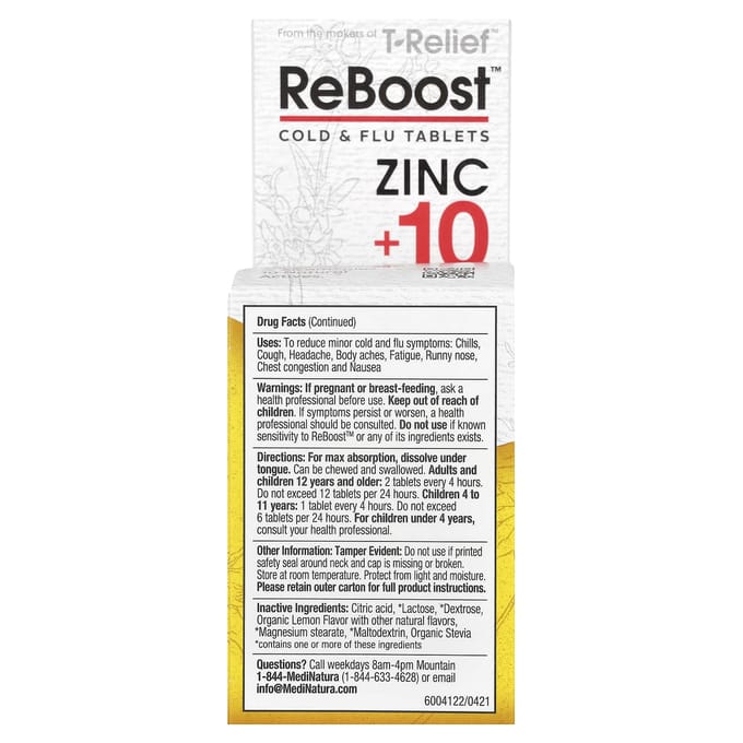 MediNatura, T-Relief, ReBoost, Zink +10, Verkoudheid & Griep Tabletten, 60 Tabletten