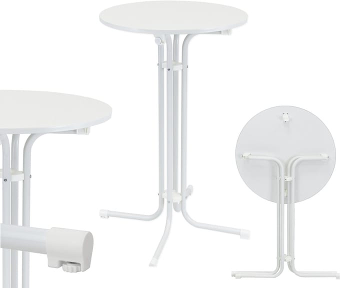 Klapbare bartafel Ø 80 cm hoogte 110 cm staal MDF hout Gastentafel Feesttafel Bistrotafel in wit