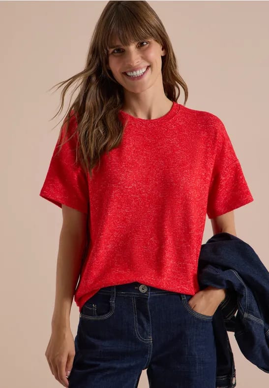 Shirt met verlaagde schouders, ronde hals en band