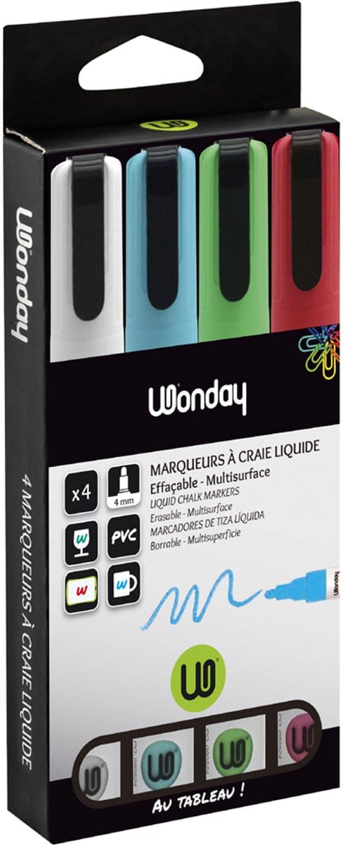 Wonday krijtmarker, ronde punt, set van 4 'KLASSIEK'