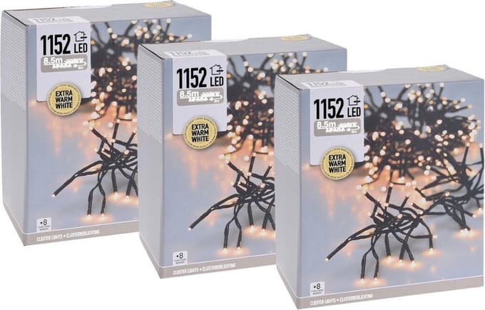 Kerstverlichting - Clusterverlichting - 3 stuks - 1152 LED's - Lengte: 8.5 meter - Met app-bediening - Warm wit