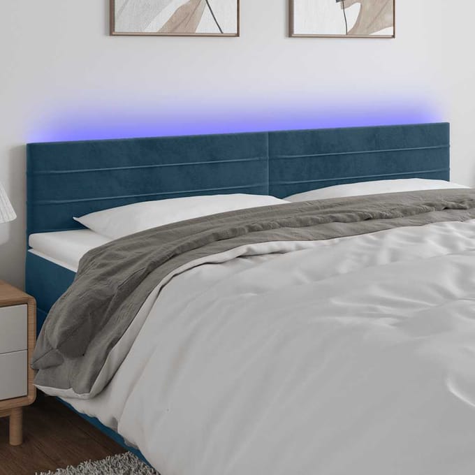 vidaXL - Hoofdbord - LED - 180x5x78/88 - cm - fluweel - donkerblauw