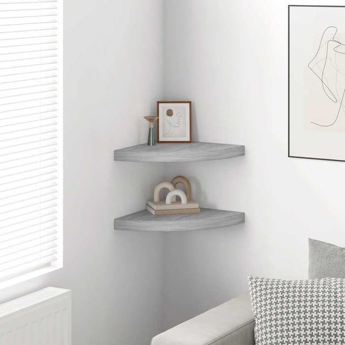 vidaXL - Hoekwandschappen - 2 - st - 35x35x3,8 - cm - MDF - betongrijs