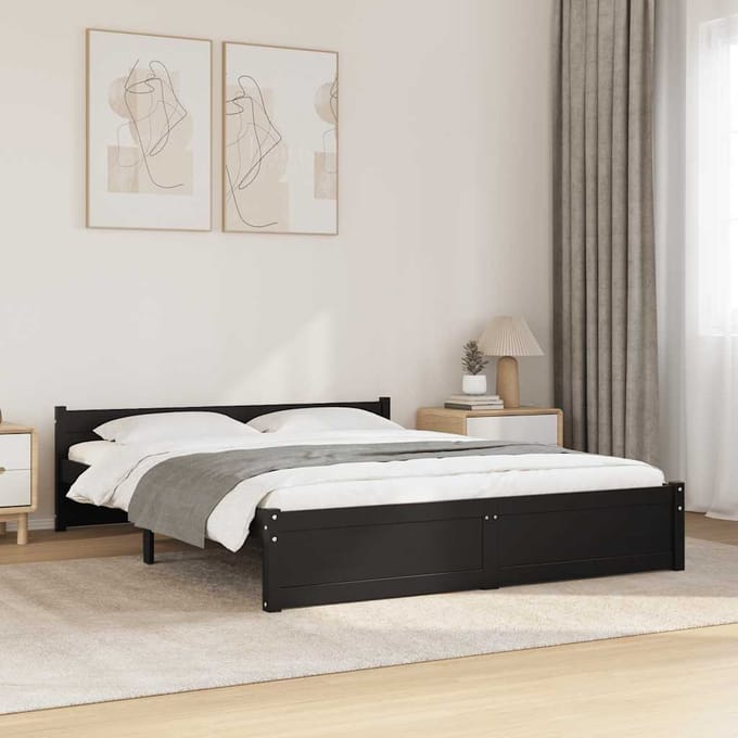 vidaXL - Bedframe - massief - hout - zwart - 150x200 - cm