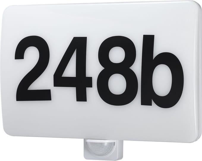 Maclean - LED lamp met huisnummer - schemer- en bewegingssensor - 20W, IP65, neutrale kleur (4000K) - 1600lm