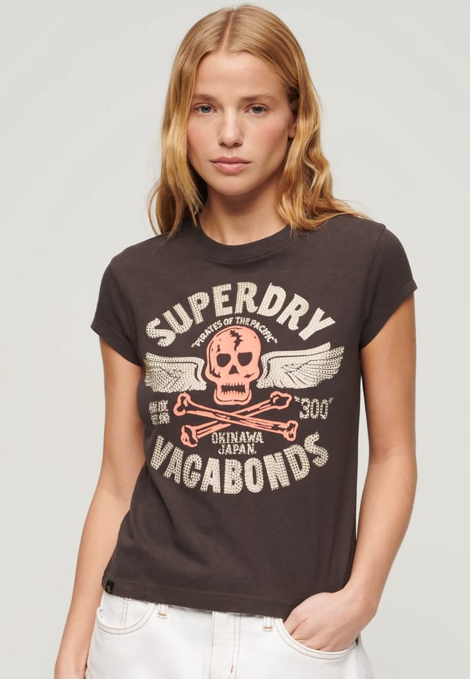 Superdry T-shirt met kapmouw en grijze biesjes
