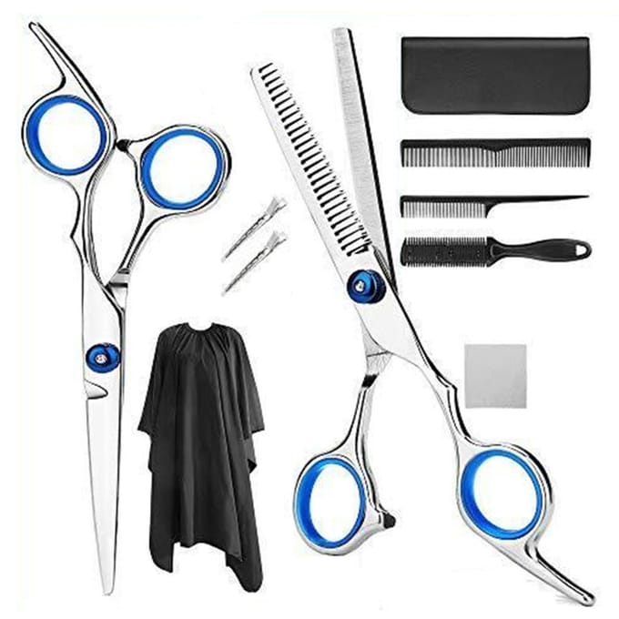 10 stuks Haarknippenset Kammen Cape Roestvrij Staal Barbershop Kappersschaar Set Blauw white