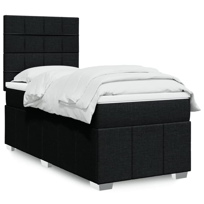 vidaXL - Boxspring - met - matras - stof - zwart - 90x200 - cm