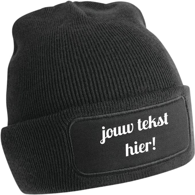 Muts bedrukt met eigen tekst - zwart - Beechfield - gepersonaliseerd