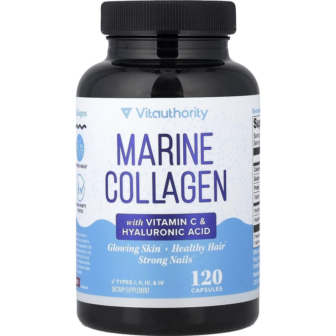 Vitauthority, avec Collagène Marin, Vitamine C et Acide Hyaluronique, 120 Gélules