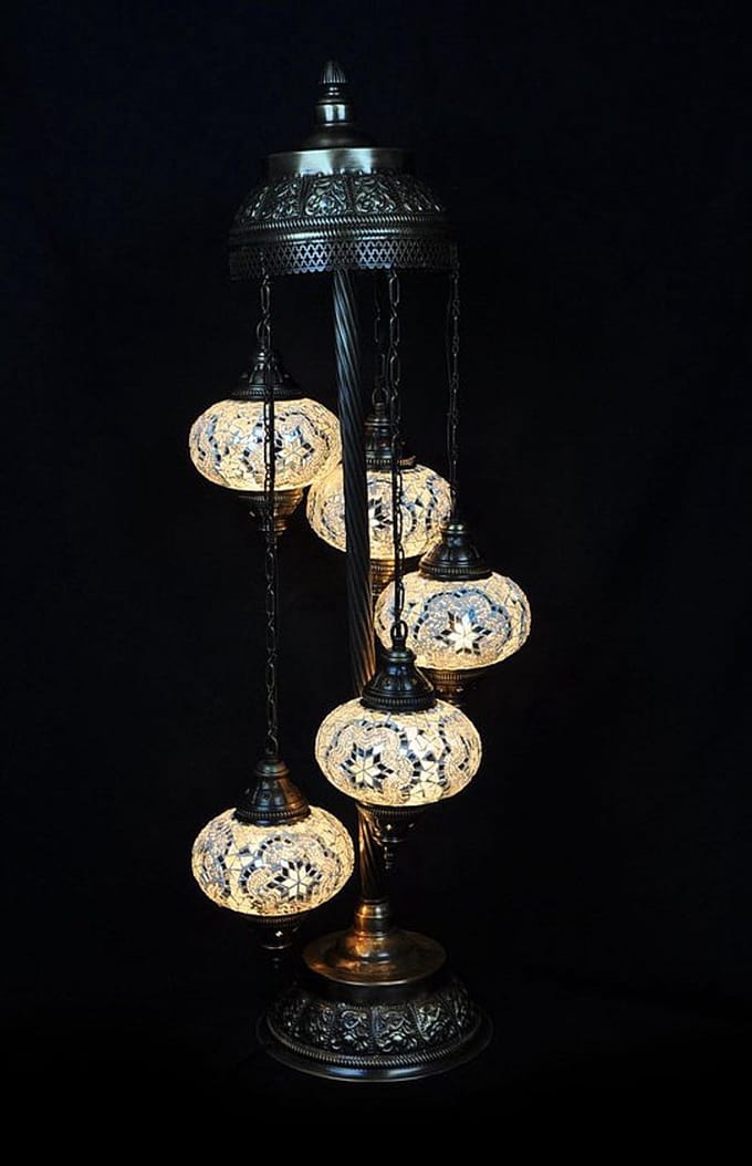 Turkse vloerlamp - staande lamp met mozaïek glas - 5 bollen - hoogte 120 cm - E-14 fitting