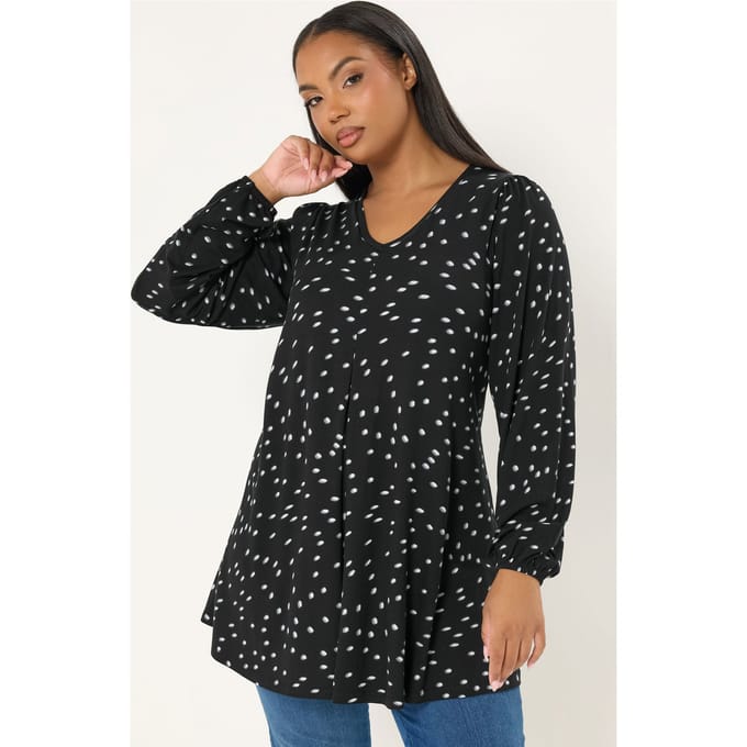Yours Zwarte Top Met Stippen En Plooien Aan De Voorkant Size 48