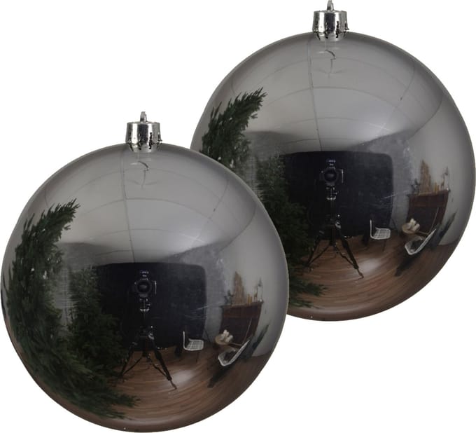 Decoris Kerstbal - 2x - zilver - groot - 20 cm - kunststof - glans - kerstversiering