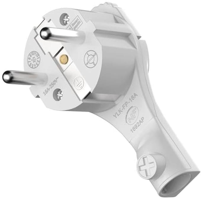 Earthed Flat Angle Plug 250V 16A with Folding Handle - Extra Flat Design