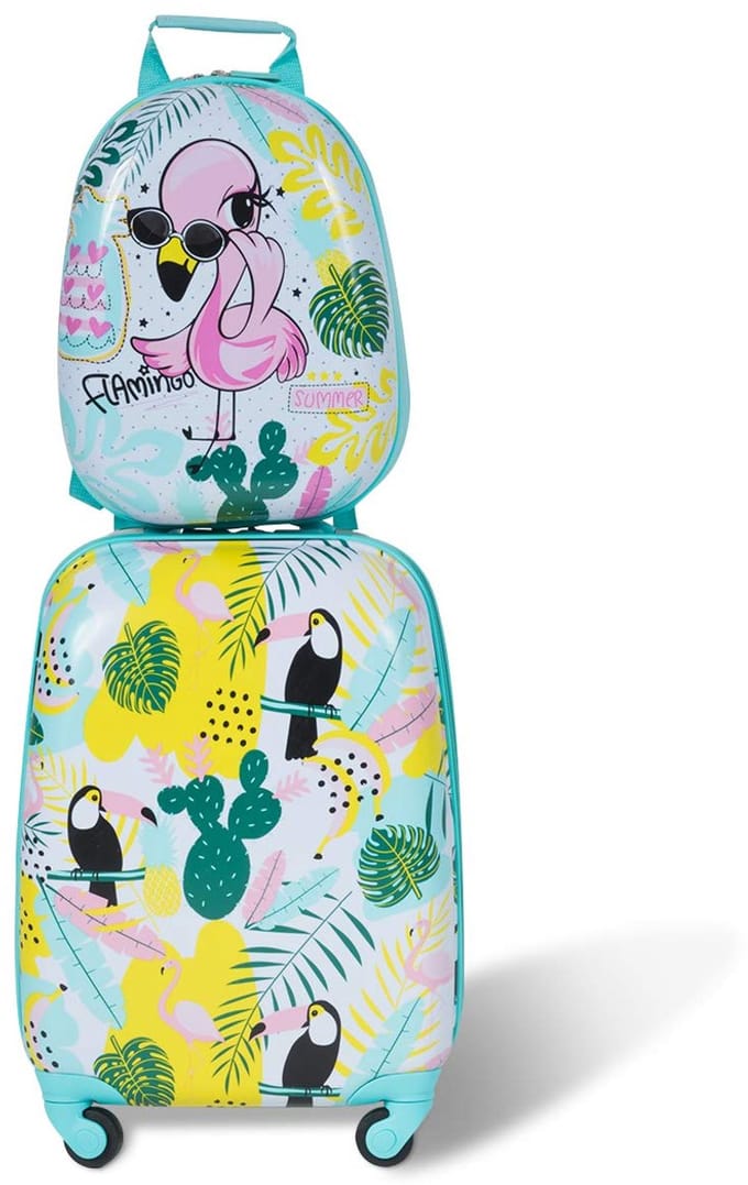 COSTWAY kinderkoffer, flamingo, 12"+16", kinderkoffer