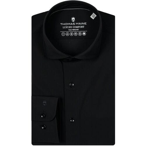 Thomas Maine Overhemd Hyper Stretch Luxury Comfort Roma Modern Kent Zwart / male