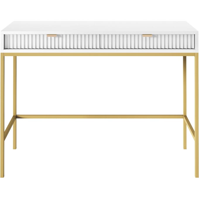 Selsey Vellore - Toilettafel 104 cm - wit met geribbelde fronten en gouden frame