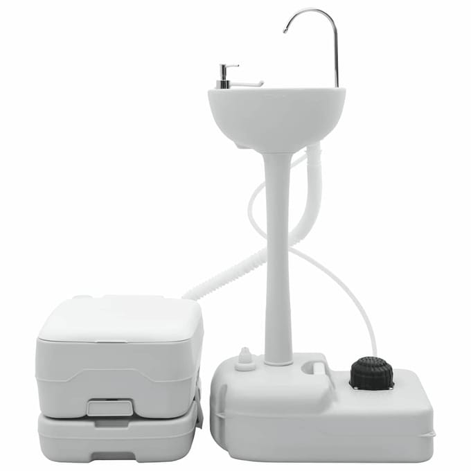 vidaXL Camping Toilet Set 2 st Grijs en Wit Hogedichtheid polyethyleen