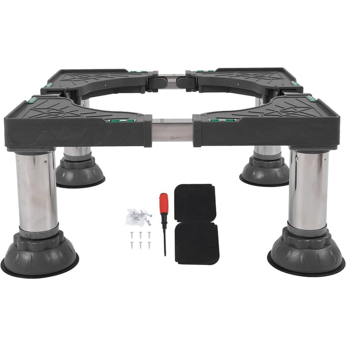 Base de Support de Machine à Laver Acier Inoxydable Caoutchouc Longueur Hauteur Réglable Socle de Lave-Linge pour noir