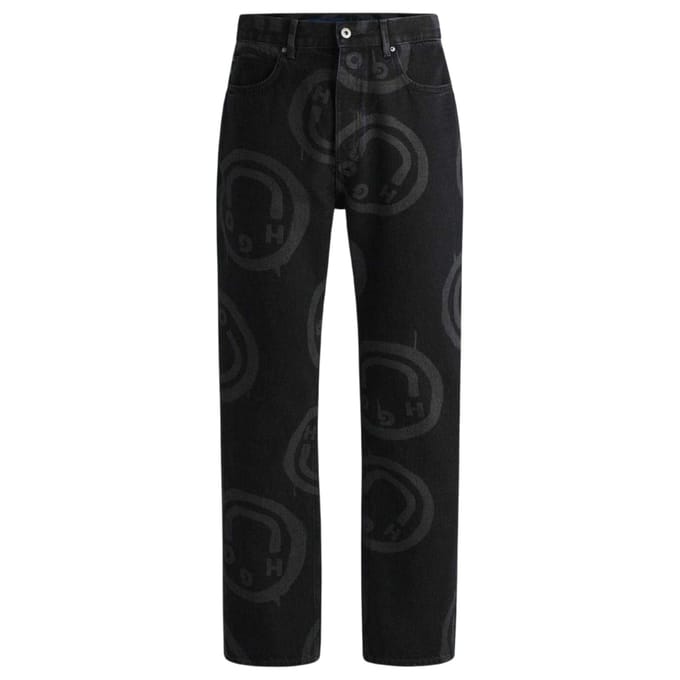 Hugo Mens Nate Grafische Print Jeans (Zwart)