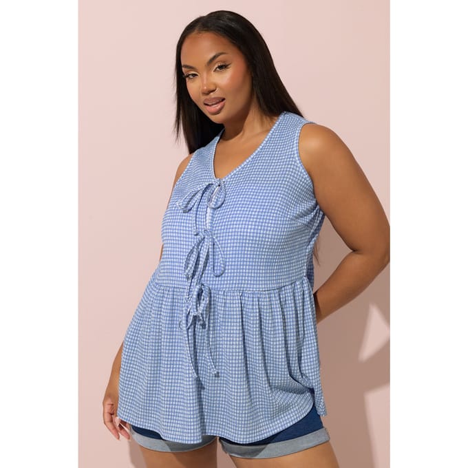 Yours Hemd Met Gingham Print En Striksluitingen In Blauw Size 42