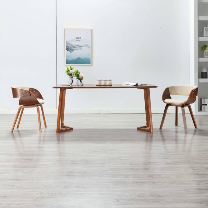 vidaXL - Eetkamerstoel - gebogen - hout - en - kunstleer - crèmekleurig