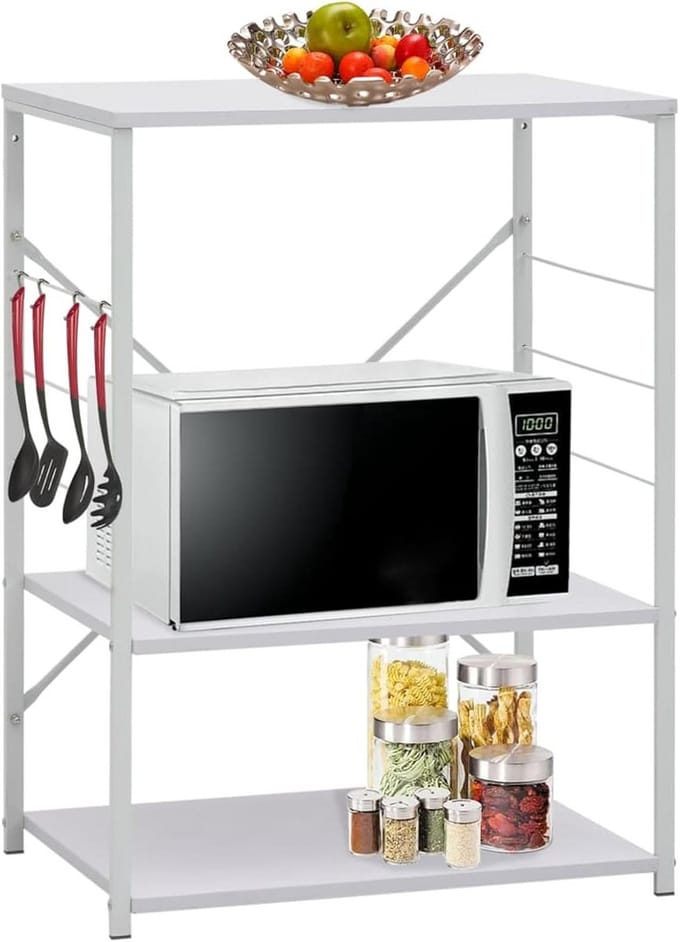 Multifunctionele Keukenkast met 3 Planken en Haken Wit