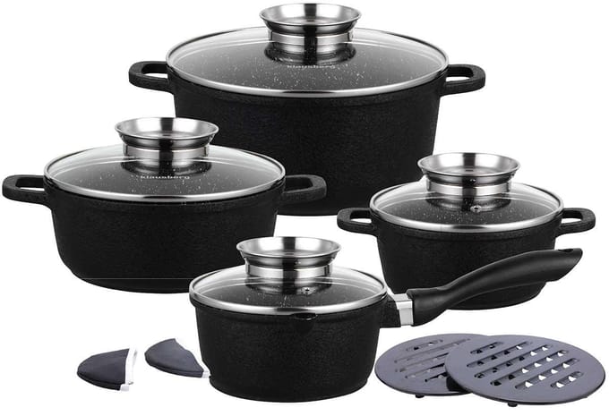 Klausberg 7360 - Pannenset 12 delig - zwart - marmer coating
