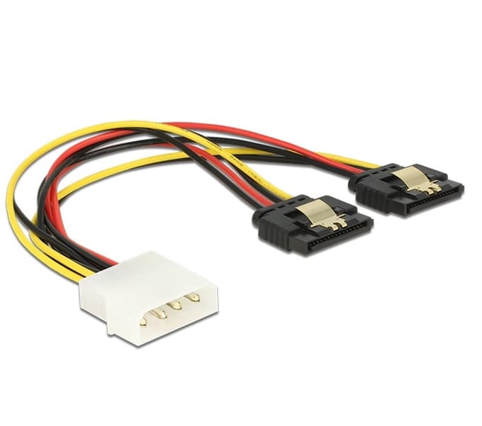 Molex (m) - 2x SATA (v) met metalen klem splitter - 0,20 meter