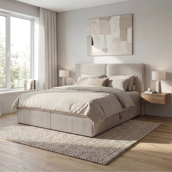 Meubella - Iro - Boxspring met opbergruimte - Ribstof beige 160x200 cm