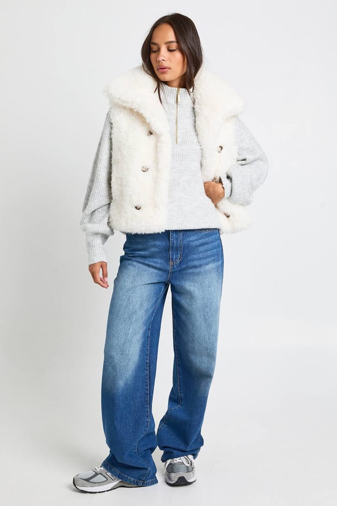 boohoo Dames Gilet met bontkraag | Ecru | Maat: 8